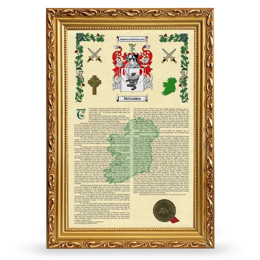 McCroskey Armorial History Framed - Gold