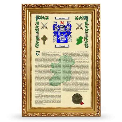 O'Donell Armorial History Framed - Gold