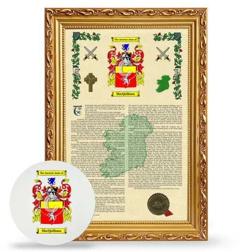MacQuilinan Framed Armorial History and Mouse Pad - Gold