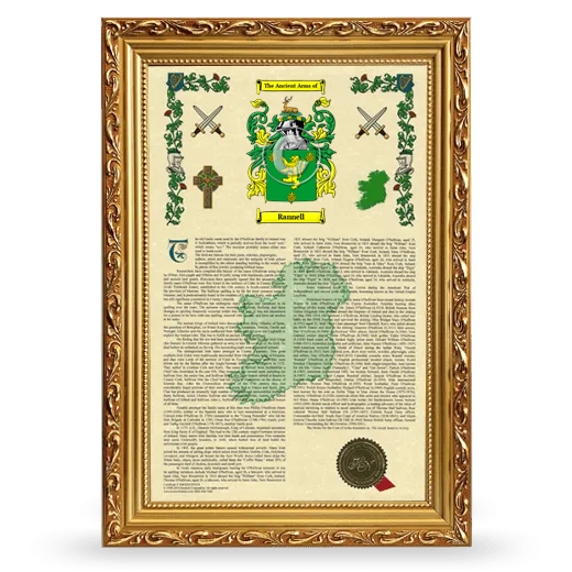 Rannell Armorial History Framed - Gold