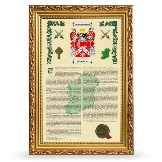 O'Meiham Armorial History Framed - Gold