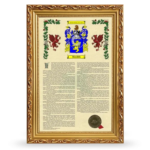 Meredith Armorial History Framed - Gold