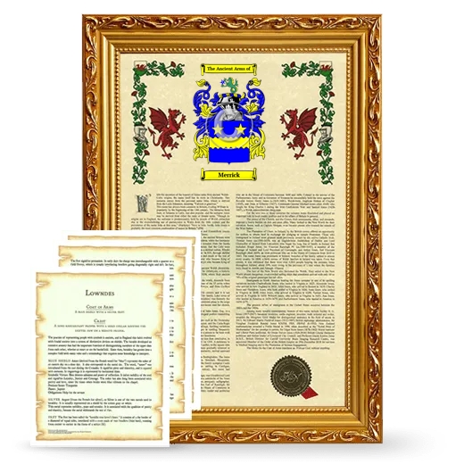 Merrick Framed Armorial History and Symbolism - Gold