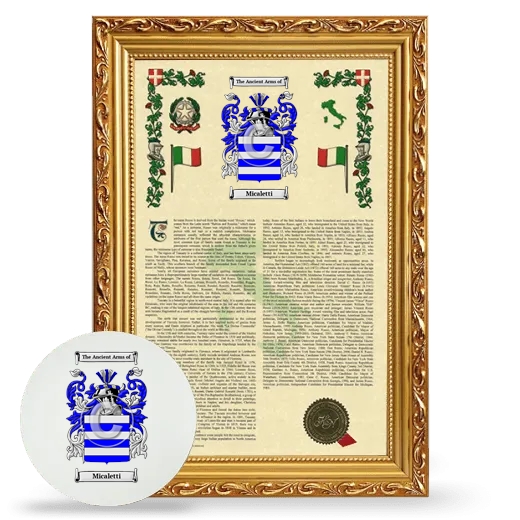 Micaletti Framed Armorial History and Mouse Pad - Gold