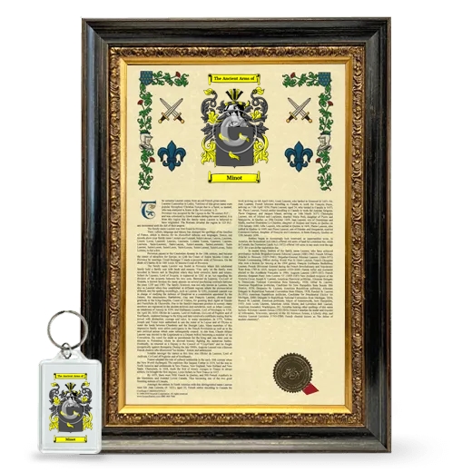 Minot Framed Armorial History and Keychain - Heirloom