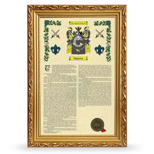 Mygneaux Armorial History Framed - Gold