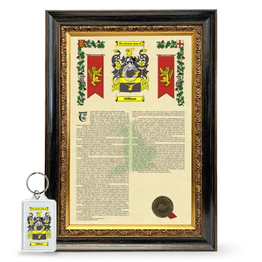 Millham Framed Armorial History and Keychain - Heirloom