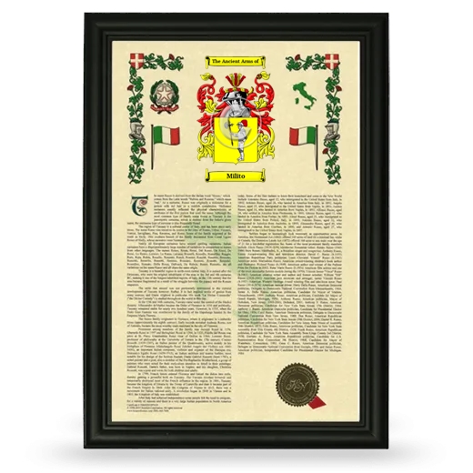 Milito Armorial History Framed - Black