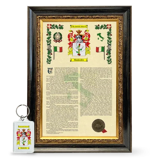 Maniscalco Framed Armorial History and Keychain - Heirloom