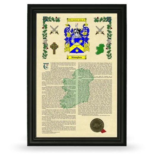 Monaghen Armorial History Framed - Black