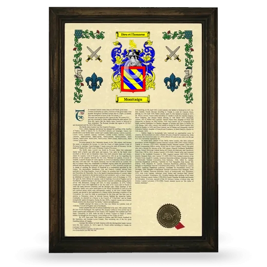 Monttaigu Armorial History Framed - Brown