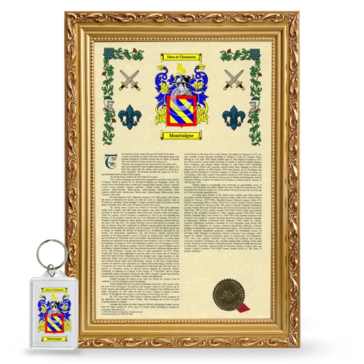 Monttaigue Framed Armorial History and Keychain - Gold