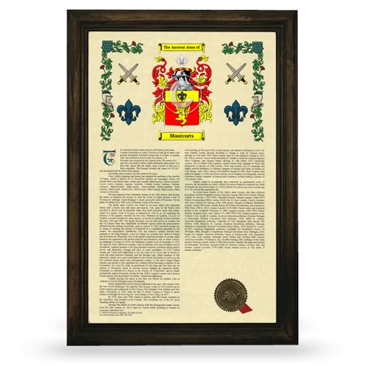 Montcorts Armorial History Framed - Brown