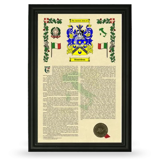 Monteleon Armorial History Framed - Black