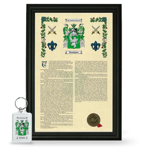 Montignies Framed Armorial History and Keychain - Black