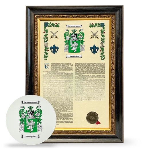 Montignies Framed Armorial History and Mouse Pad - Heirloom