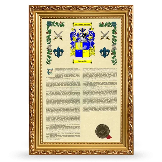 Detardis Armorial History Framed - Gold