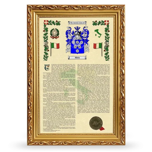 Mota Armorial History Framed - Gold