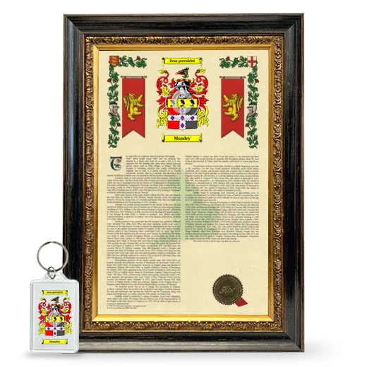 Mundey Framed Armorial History and Keychain - Heirloom