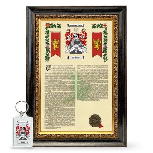 Nanfand Framed Armorial History and Keychain - Heirloom