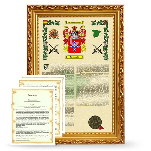 Navarrete Framed Armorial History and Symbolism - Gold