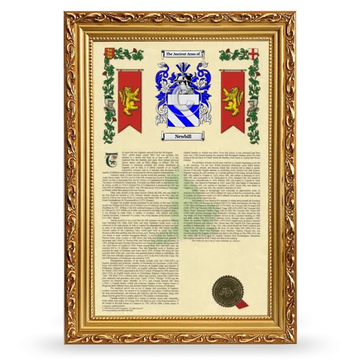 Newbill Armorial History Framed - Gold