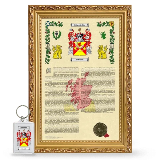 Newhall Framed Armorial History and Keychain - Gold