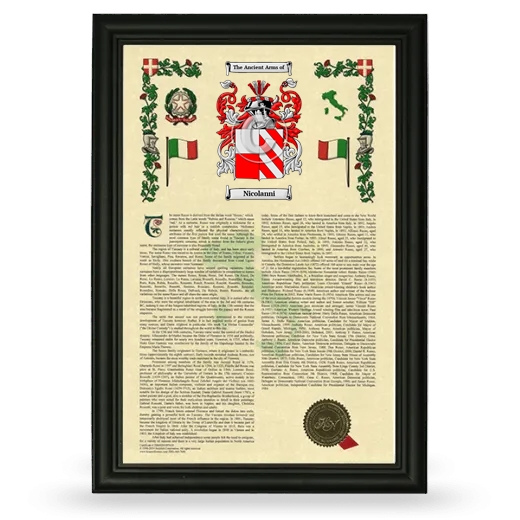 Nicolanni Armorial History Framed - Black