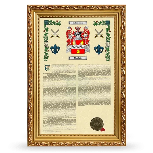 Nicolais Armorial History Framed - Gold