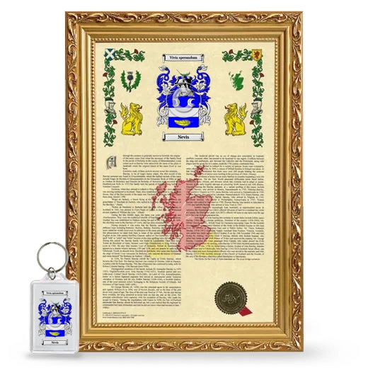 Nevis Framed Armorial History and Keychain - Gold