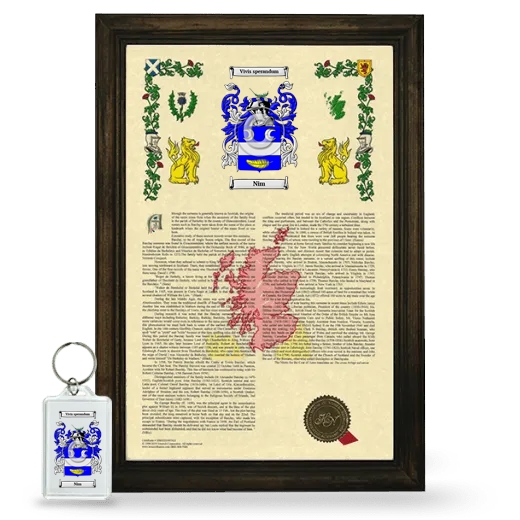 Nim Framed Armorial History and Keychain - Brown