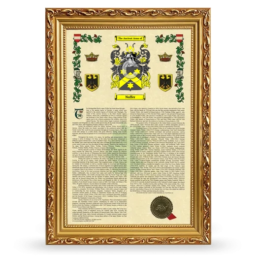Nuffer Armorial History Framed - Gold
