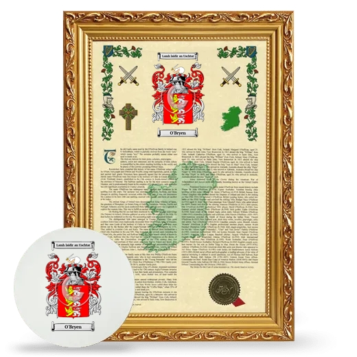 O'Bryen Framed Armorial History and Mouse Pad - Gold