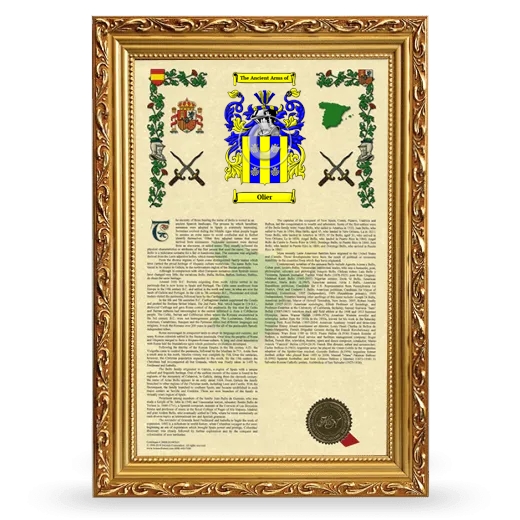 Olier Armorial History Framed - Gold