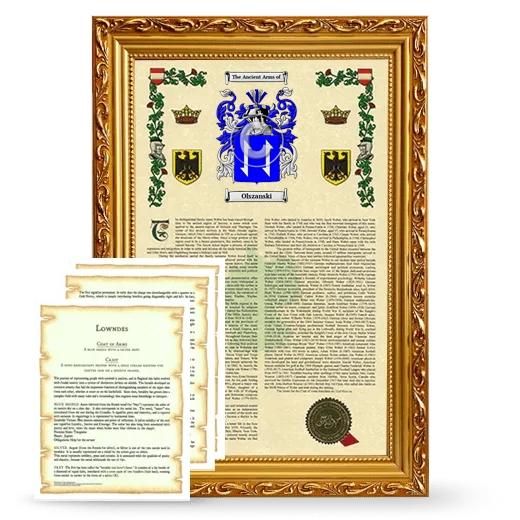 Olszanski Framed Armorial History and Symbolism - Gold