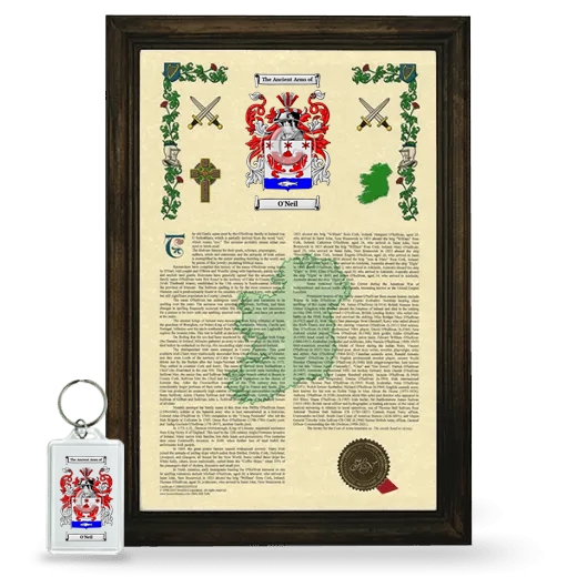 O'Neil Framed Armorial History and Keychain - Brown