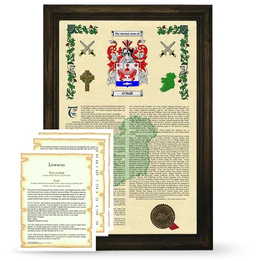 O'Neill Framed Armorial History and Symbolism - Brown