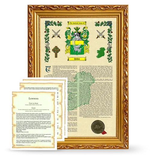 Quinn Framed Armorial History and Symbolism - Gold