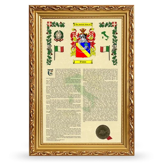 D'orso Armorial History Framed - Gold