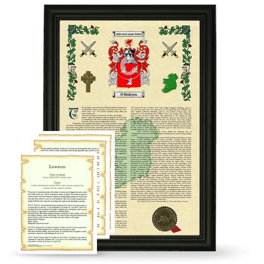 O'Mulryen Framed Armorial History and Symbolism - Black