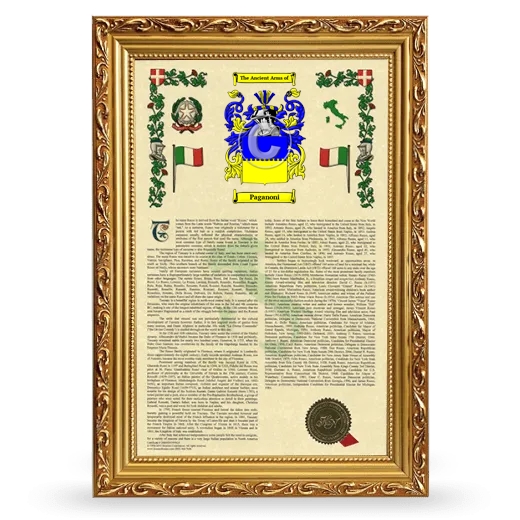 Paganoni Armorial History Framed - Gold