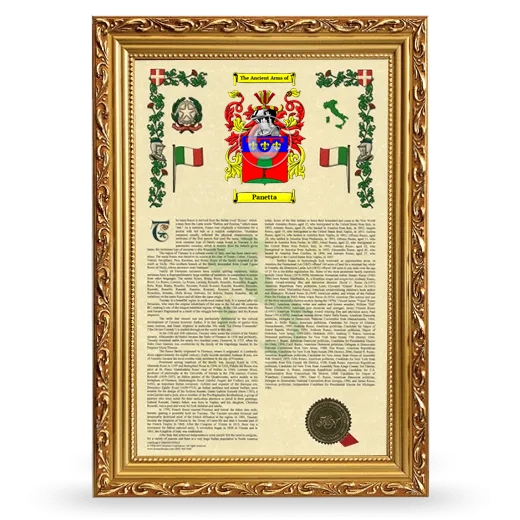 Panetta Armorial History Framed - Gold