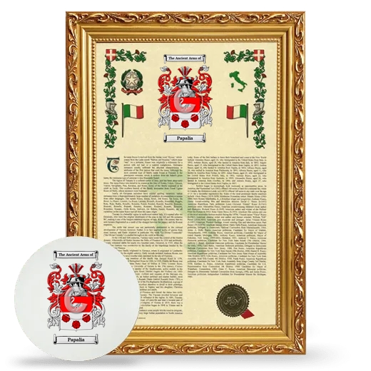 Papalia Framed Armorial History and Mouse Pad - Gold