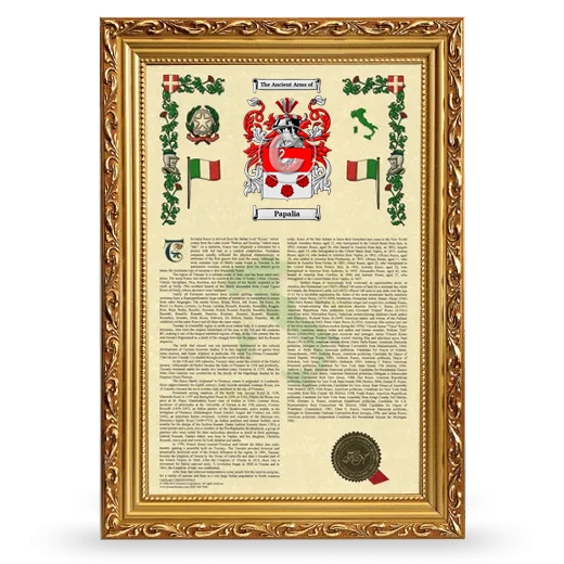 Papalia Armorial History Framed - Gold