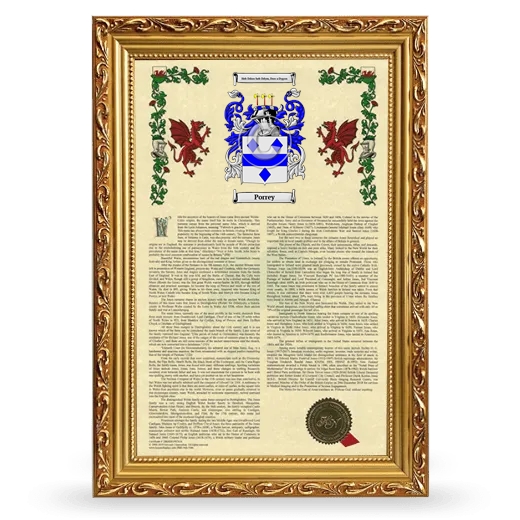 Porrey Armorial History Framed - Gold