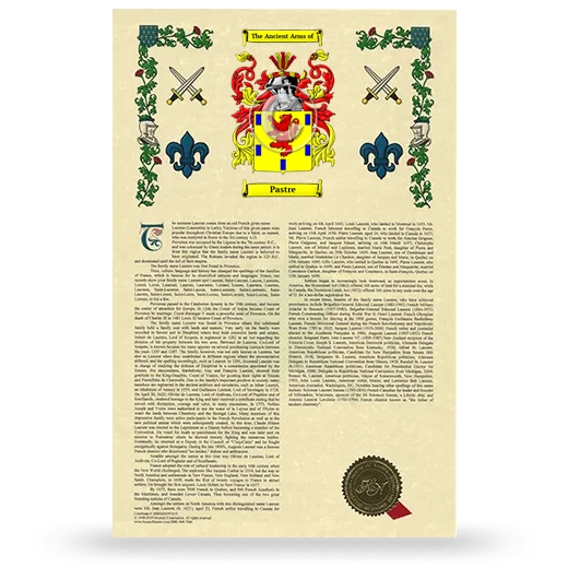 Pastre Armorial History with Coat of Arms