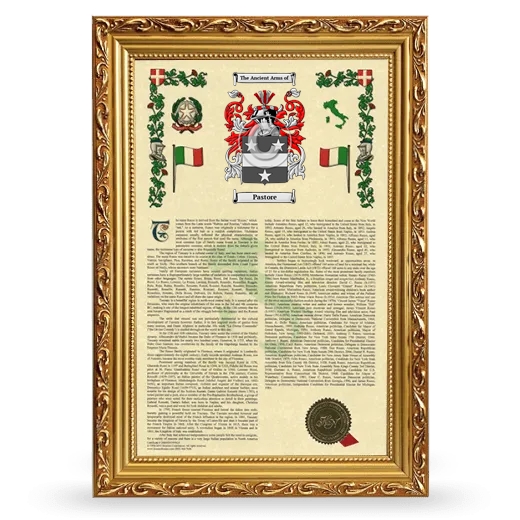 Pastore Armorial History Framed - Gold