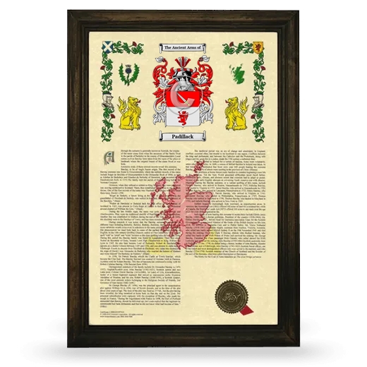 Padillack Armorial History Framed - Brown