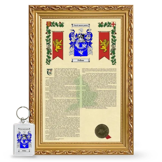 Pellom Framed Armorial History and Keychain - Gold