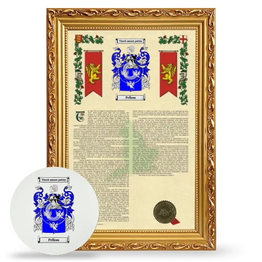 Pellom Framed Armorial History and Mouse Pad - Gold